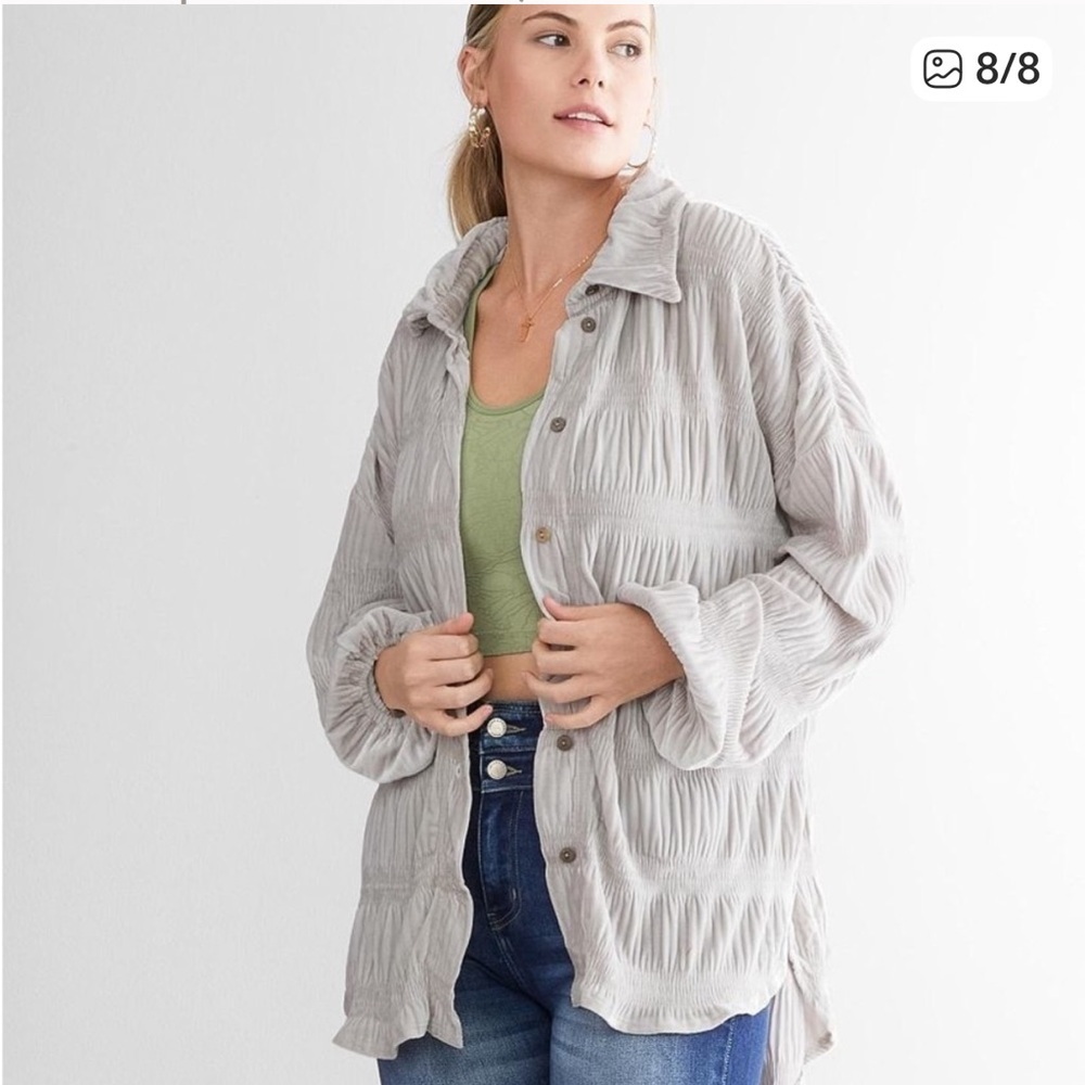 Free People Gray Velvet Button Down Shirt Size Small My Best Top Oversized